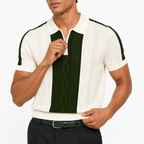 Monaco Ribbed Knit Zip Polo Tee – Cream & Green
