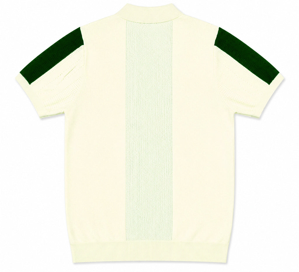Monaco Ribbed Knit Zip Polo Tee – Cream & Green