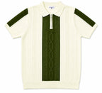 Monaco Ribbed Knit Zip Polo Tee – Cream & Green