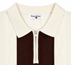 Monaco Ribbed Knit Zip Polo Tee – Cream & Maroon
