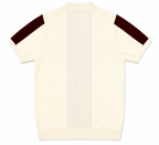 Monaco Ribbed Knit Zip Polo Tee – Cream & Maroon