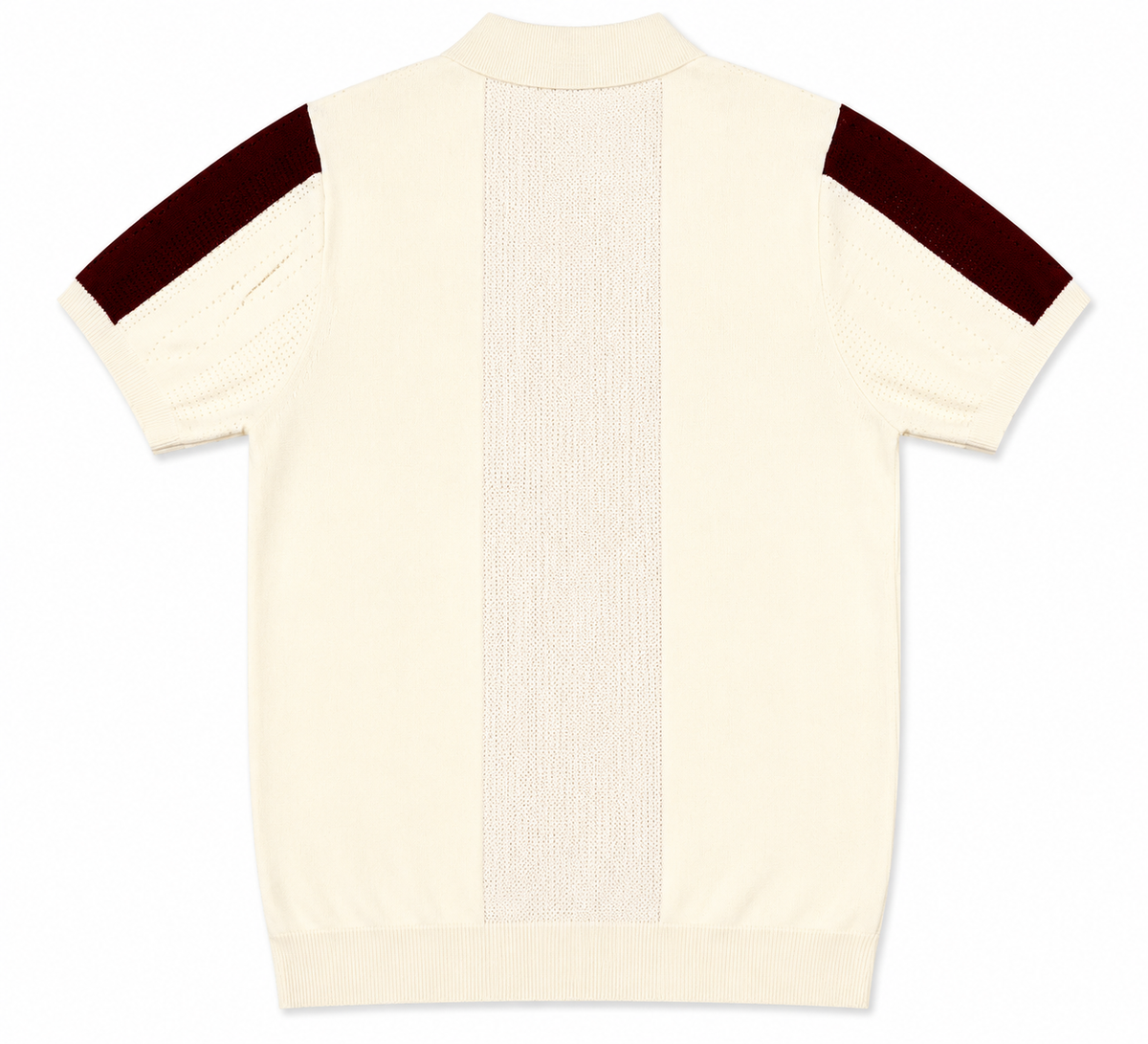 Monaco Ribbed Knit Zip Polo Tee – Cream & Maroon