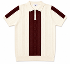 Monaco Ribbed Knit Zip Polo Tee – Cream & Maroon