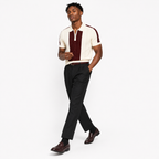 Monaco Ribbed Knit Zip Polo Tee – Cream & Maroon