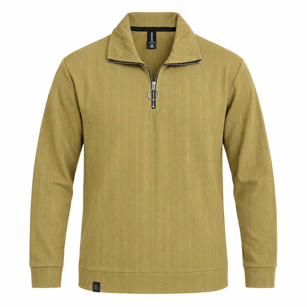 Mustard Jacquard Quarter-Zip Full Sleeve Tee | Relaxed Fit