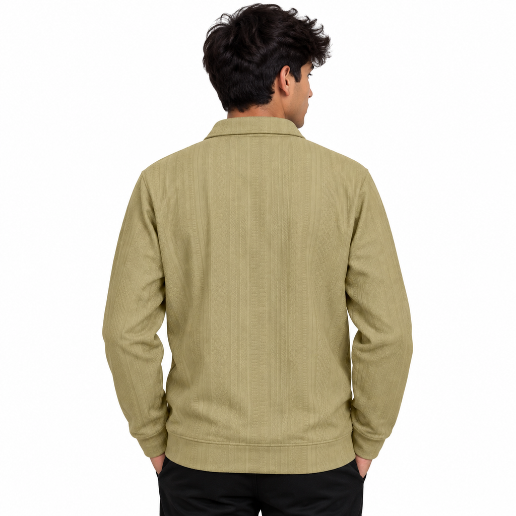 Sand Khaki Textured Half-Zip Polo Sweatshirt – Unisex