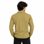 Mustard Jacquard Quarter-Zip Full Sleeve Tee | Relaxed Fit