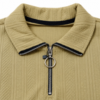 Sand Khaki Textured Half-Zip Polo Sweatshirt – Unisex