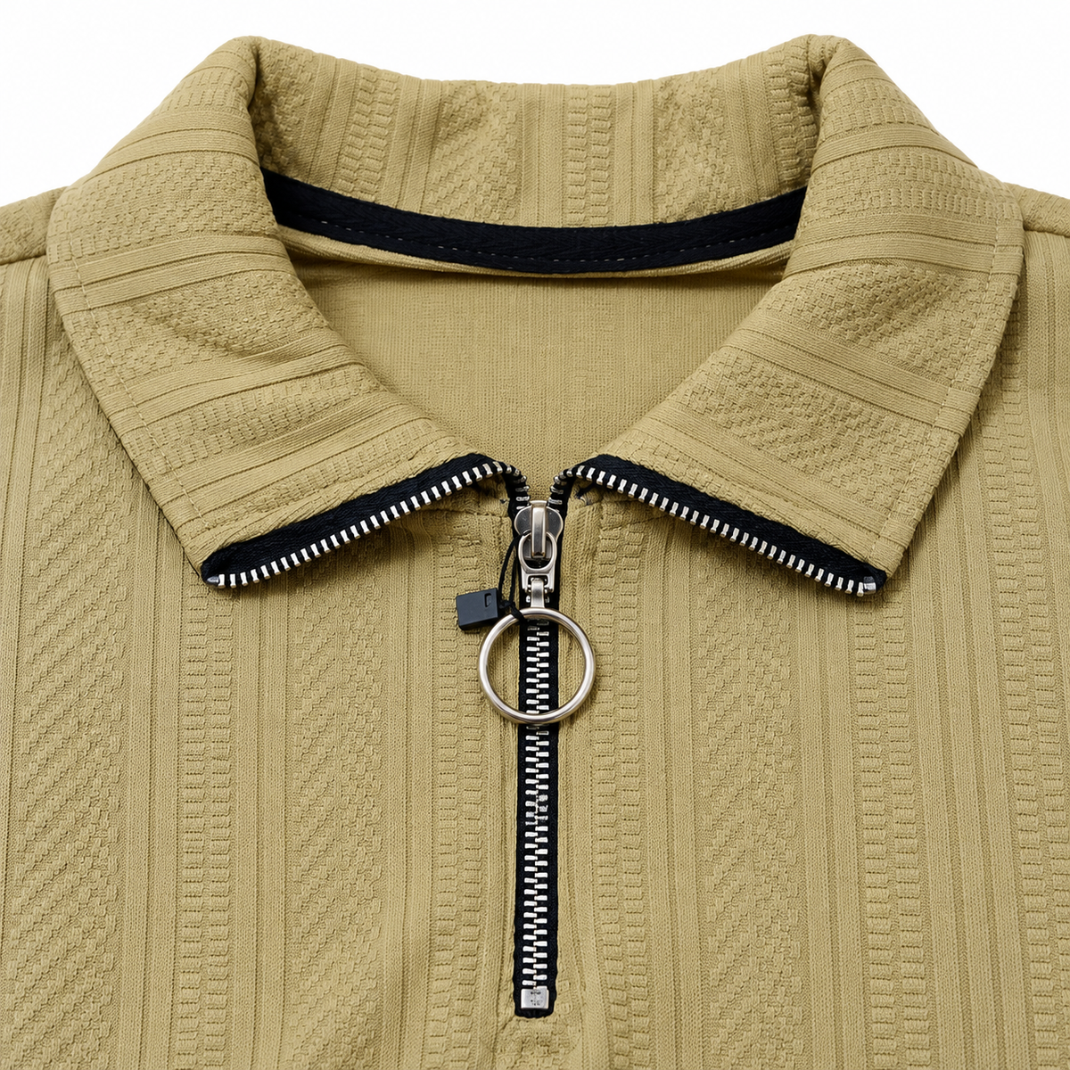 Sand Khaki Textured Half-Zip Polo Sweatshirt – Unisex
