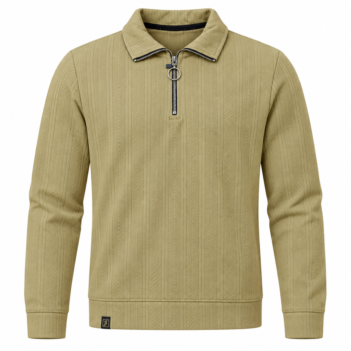 Sand Khaki Textured Half-Zip Polo Sweatshirt – Unisex