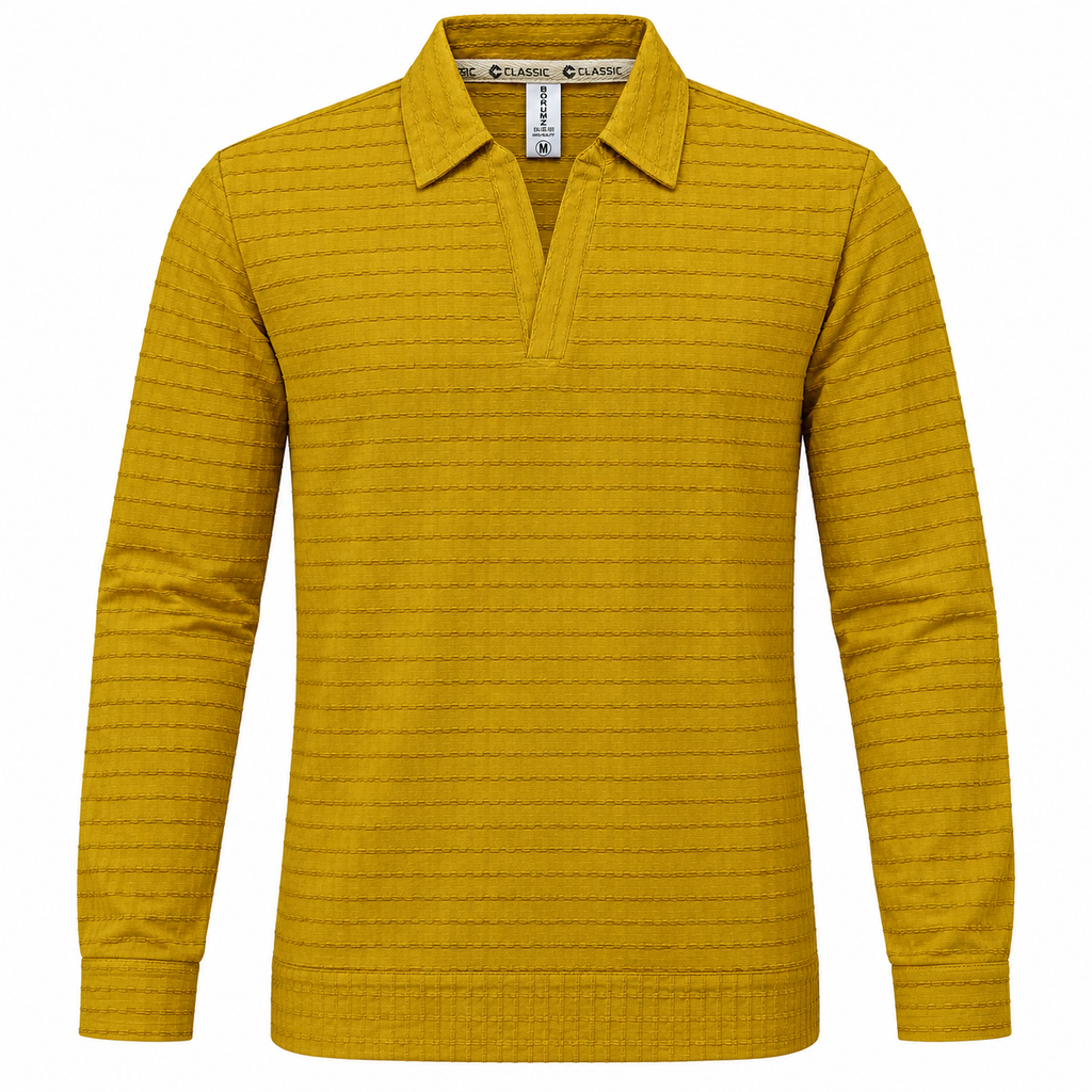 Mustard Textured Knit Polo Full Sleeve Sweatshirt – Unisex
