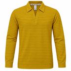 Mustard Textured Knit Polo Full Sleeve Sweatshirt – Unisex