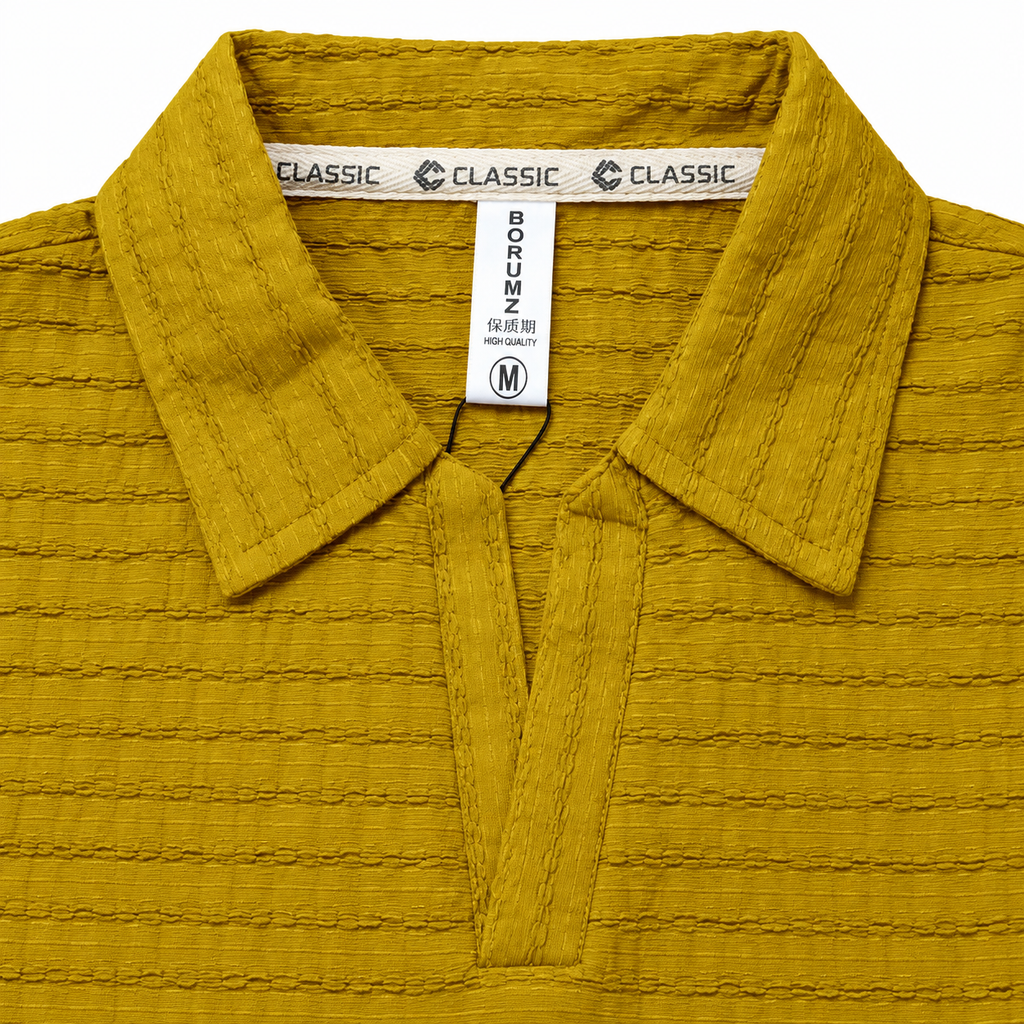 Mustard Textured Knit Polo Full Sleeve Sweatshirt – Unisex