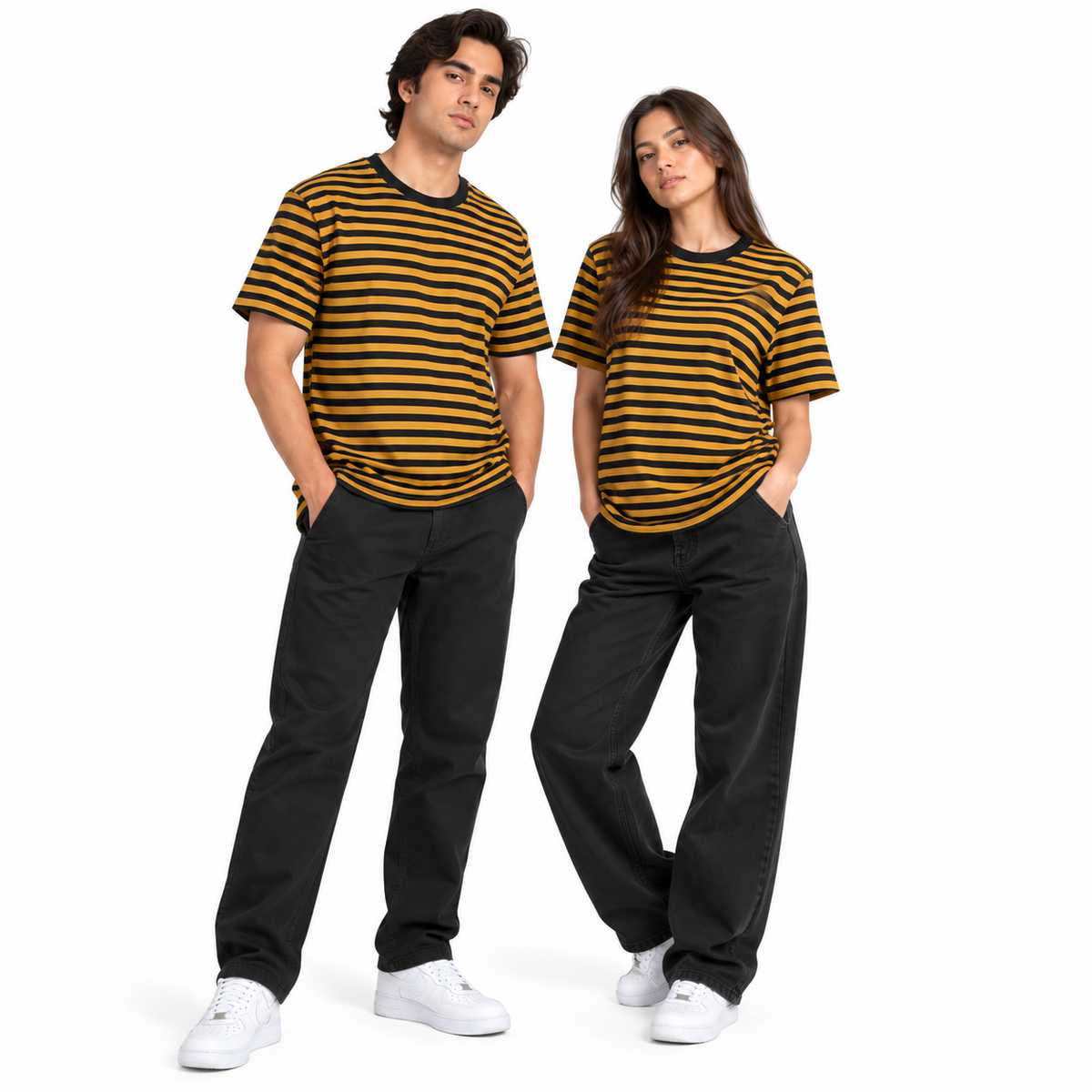 Mustard & Black Striped Drop Shoulder T-Shirt