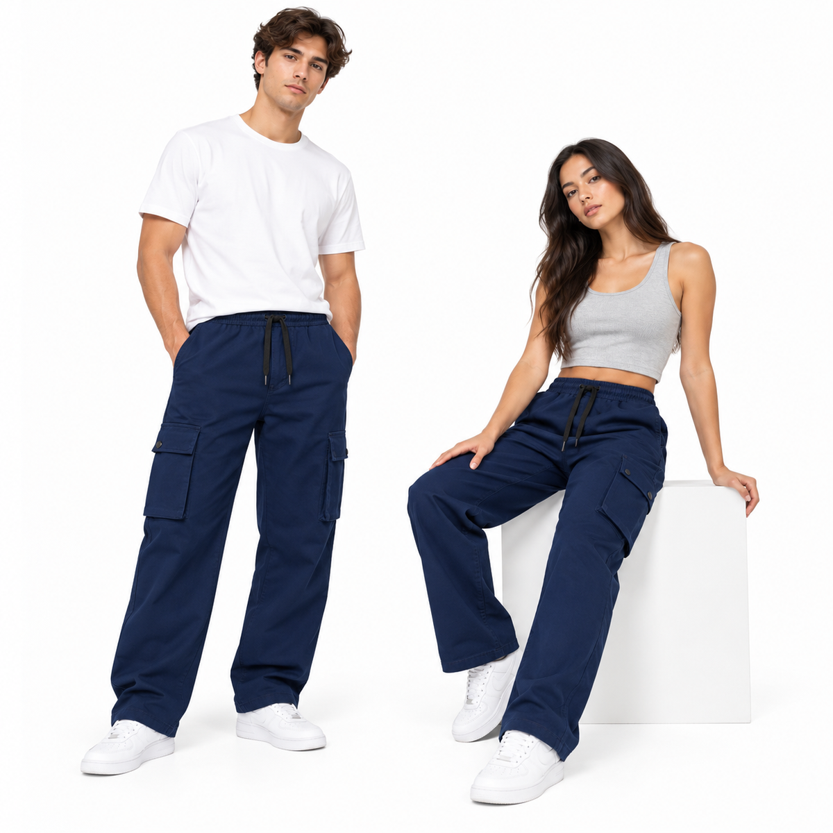 Relaxed Fit Wide-Leg Cargo Pants – Unisex