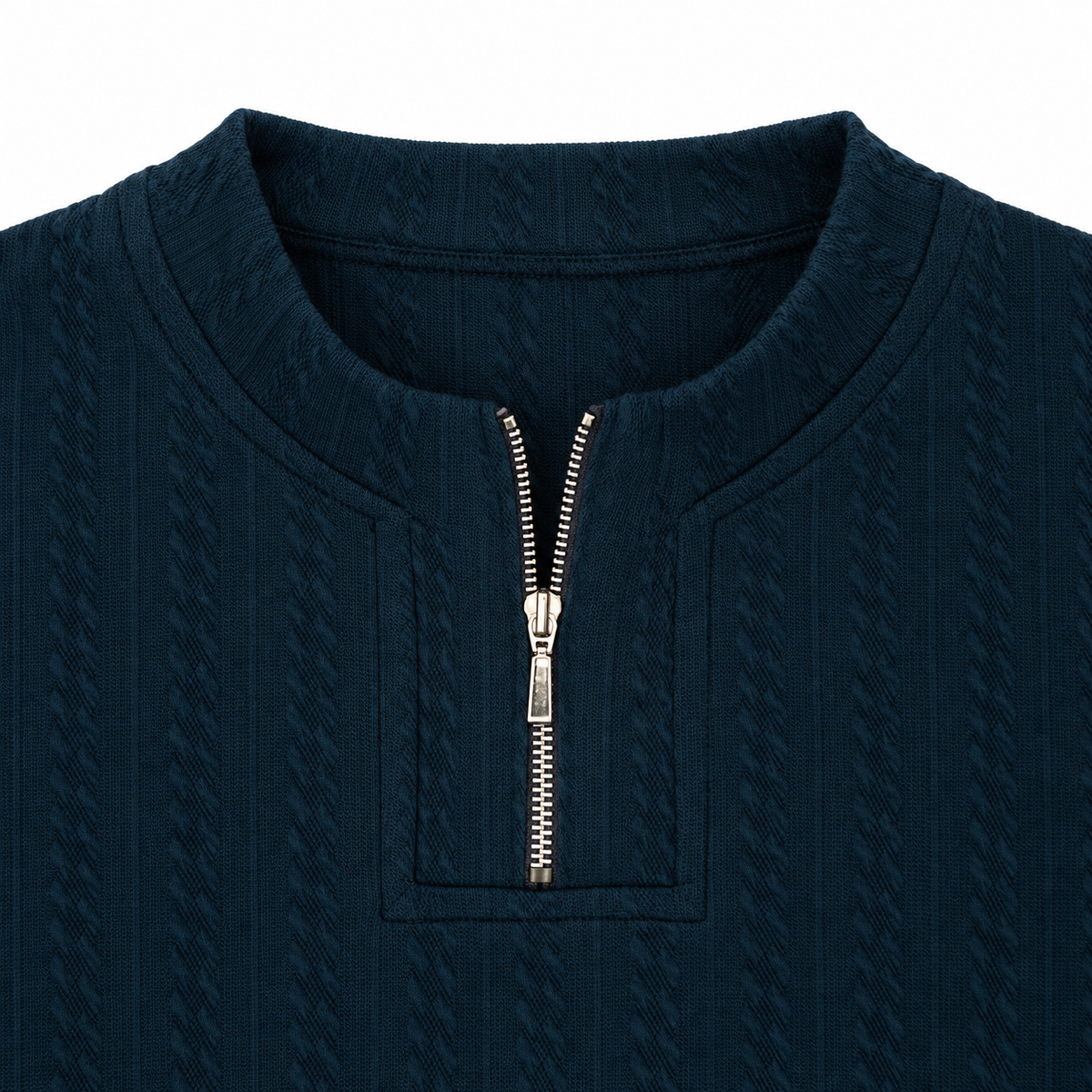 Navy Blue Ribbed Quarter-Zip Polo Tee | Smart Fit