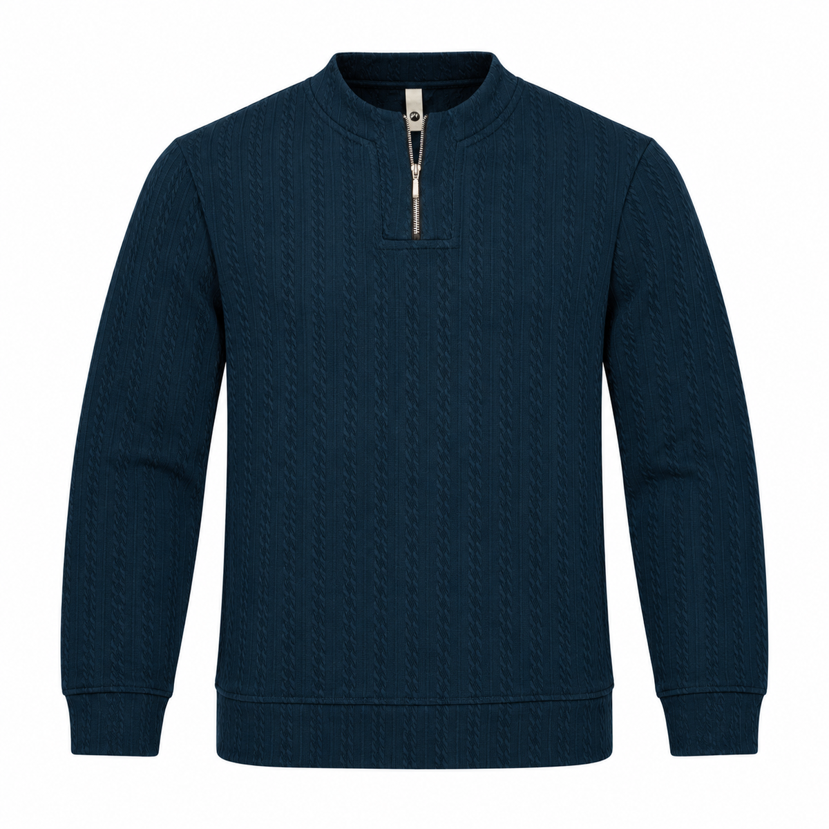 Navy Blue Ribbed Quarter-Zip Polo Tee | Smart Fit