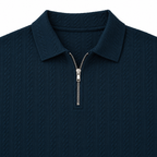 Navy Blue Ribbed Quarter-Zip Polo Tee | Smart Fit