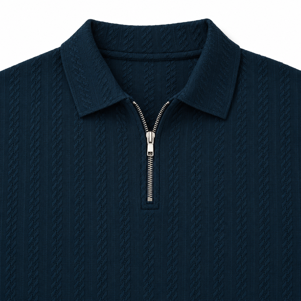 Navy Blue Ribbed Quarter-Zip Polo Tee | Smart Fit