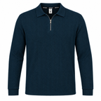 Navy Blue Ribbed Quarter-Zip Polo Tee | Smart Fit