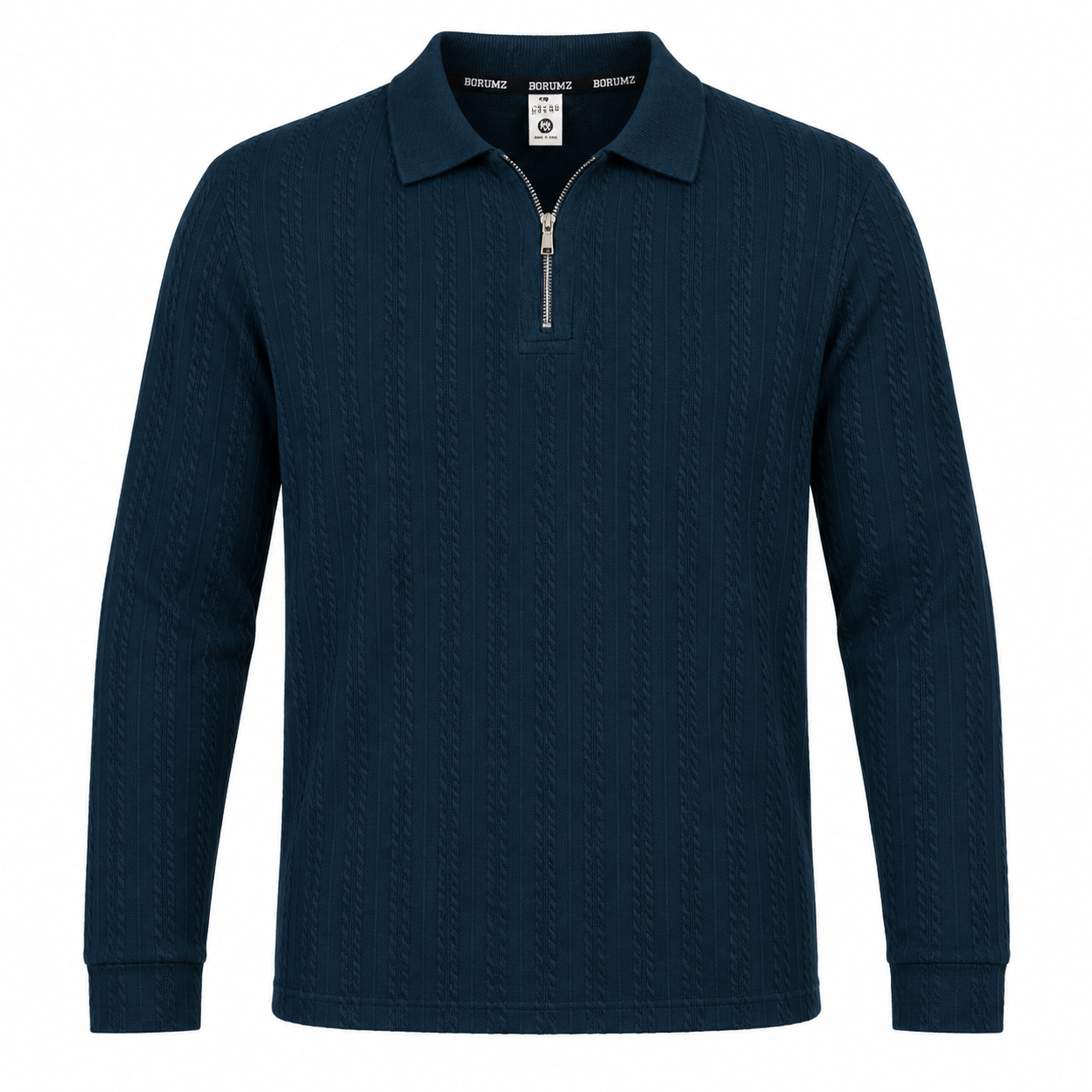 Navy Blue Ribbed Quarter-Zip Polo Tee | Smart Fit