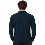 Navy Blue Ribbed Quarter-Zip Polo Tee | Smart Fit