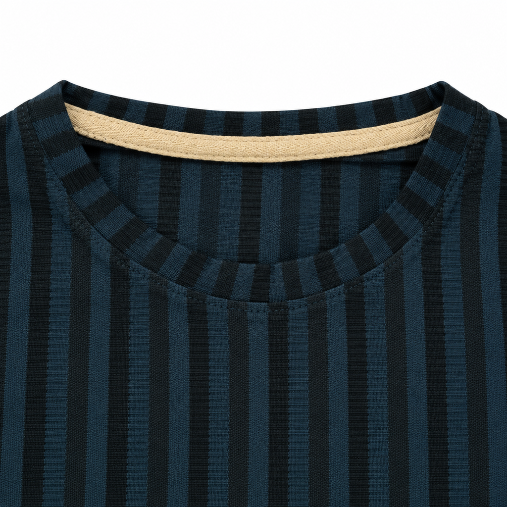 Navy Blue & Black Textured Striped Crewneck Sweatshirt – Unisex