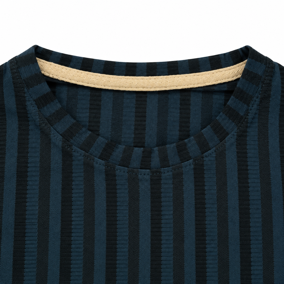 Navy Blue & Black Textured Striped Crewneck Sweatshirt – Unisex