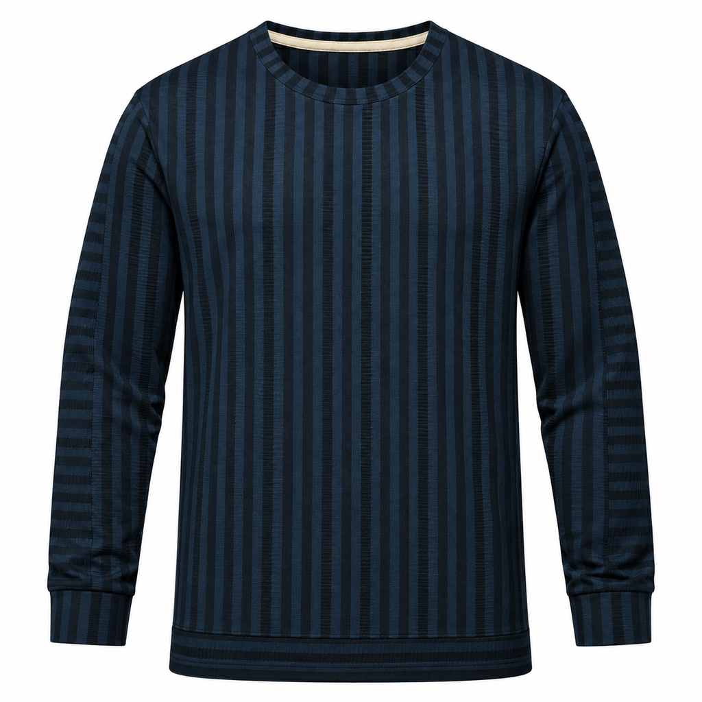 Navy Blue & Black Textured Striped Crewneck Sweatshirt – Unisex