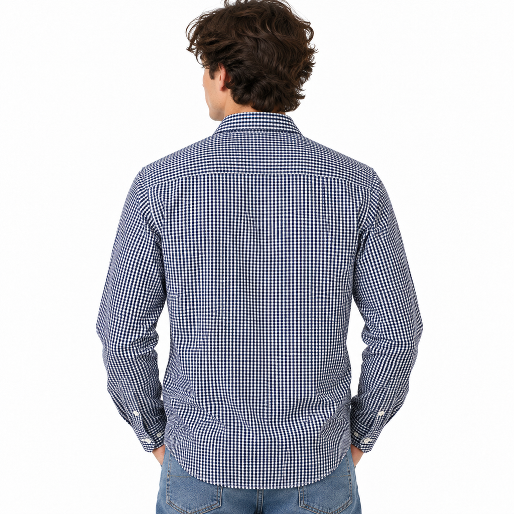 Navy Blue & White Checkered Double Pocket Shirt