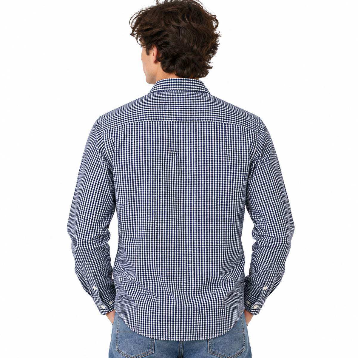 Navy Blue & White Checkered Double Pocket Shirt