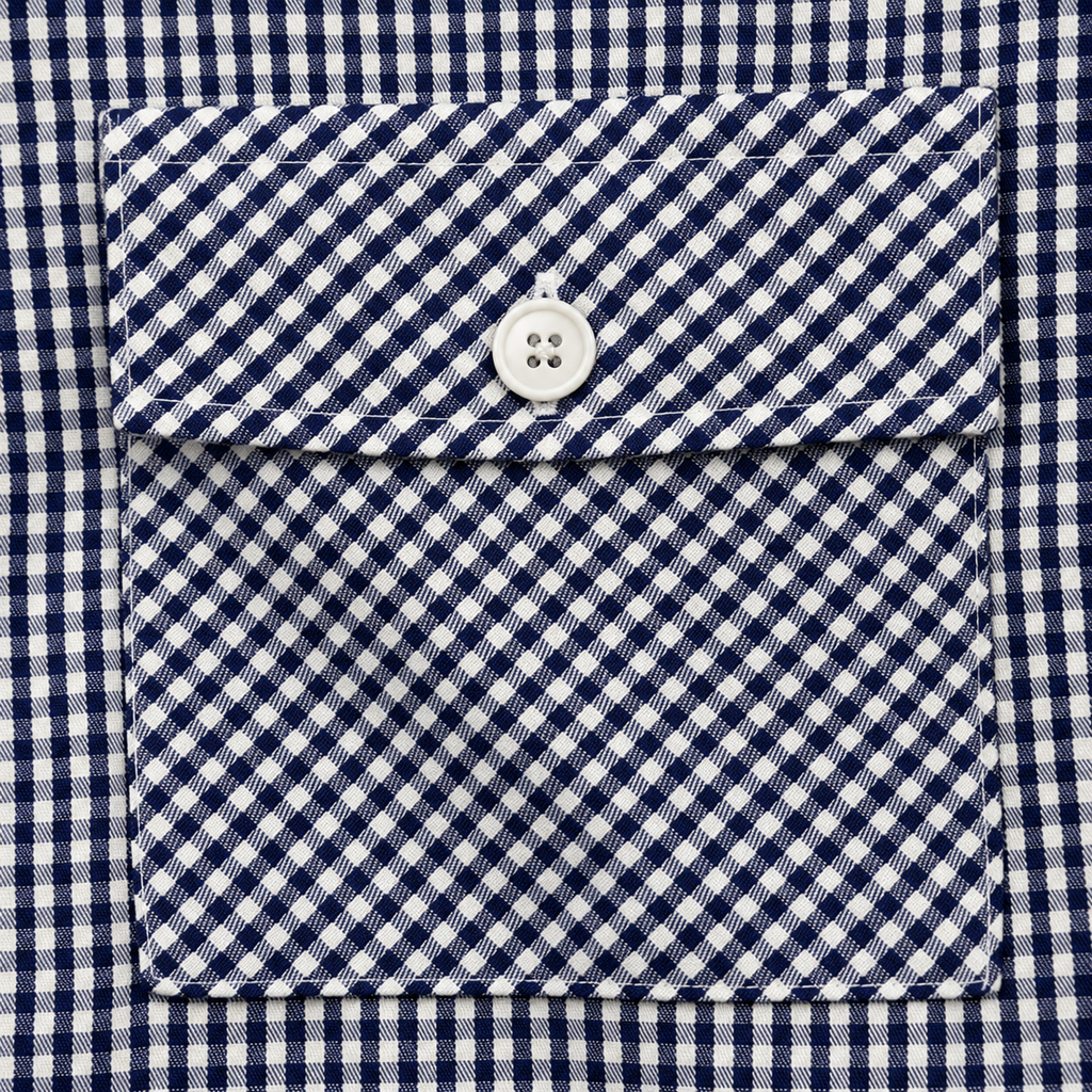 Navy Blue & White Checkered Double Pocket Shirt