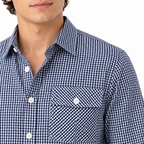 Navy Blue & White Checkered Double Pocket Shirt