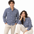Navy Blue & White Checkered Double Pocket Shirt