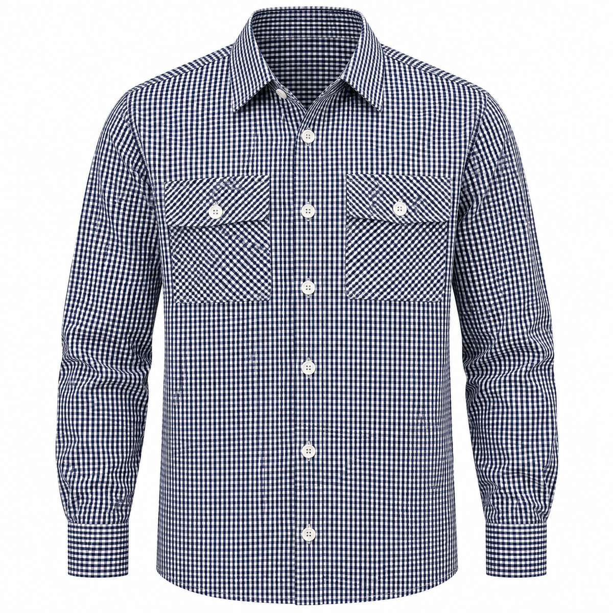 Navy Blue & White Checkered Double Pocket Shirt