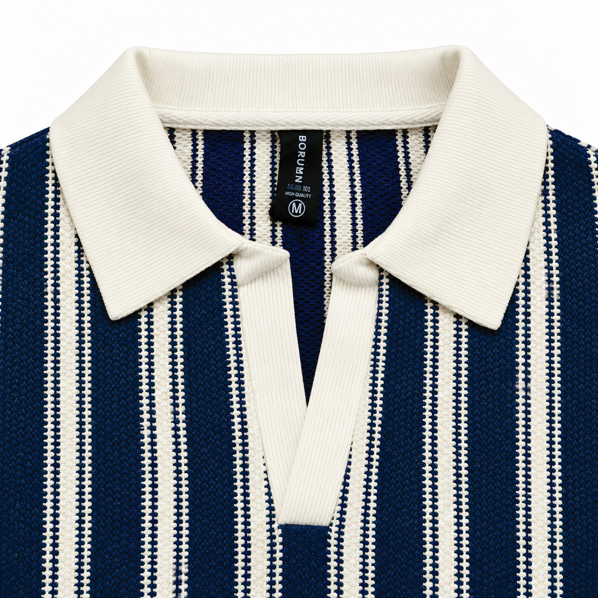Navy & White Striped Knit Polo Sweatshirt – Unisex