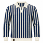 Navy & White Striped Knit Polo Sweatshirt – Unisex