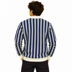 Navy & White Striped Knit Polo Sweatshirt – Unisex