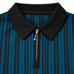 Ocean Blue & Black Striped Half-Zip Polo Sweatshirt – Unisex