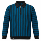 Ocean Blue & Black Striped Half-Zip Polo Sweatshirt – Unisex