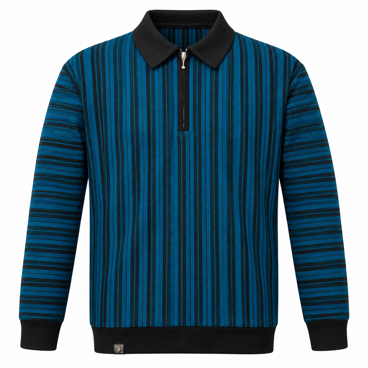 Ocean Blue & Black Striped Half-Zip Polo Sweatshirt – Unisex