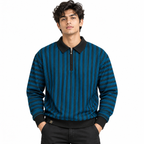 Ocean Blue & Black Striped Half-Zip Polo Sweatshirt – Unisex