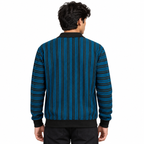 Ocean Blue & Black Striped Half-Zip Polo Sweatshirt – Unisex