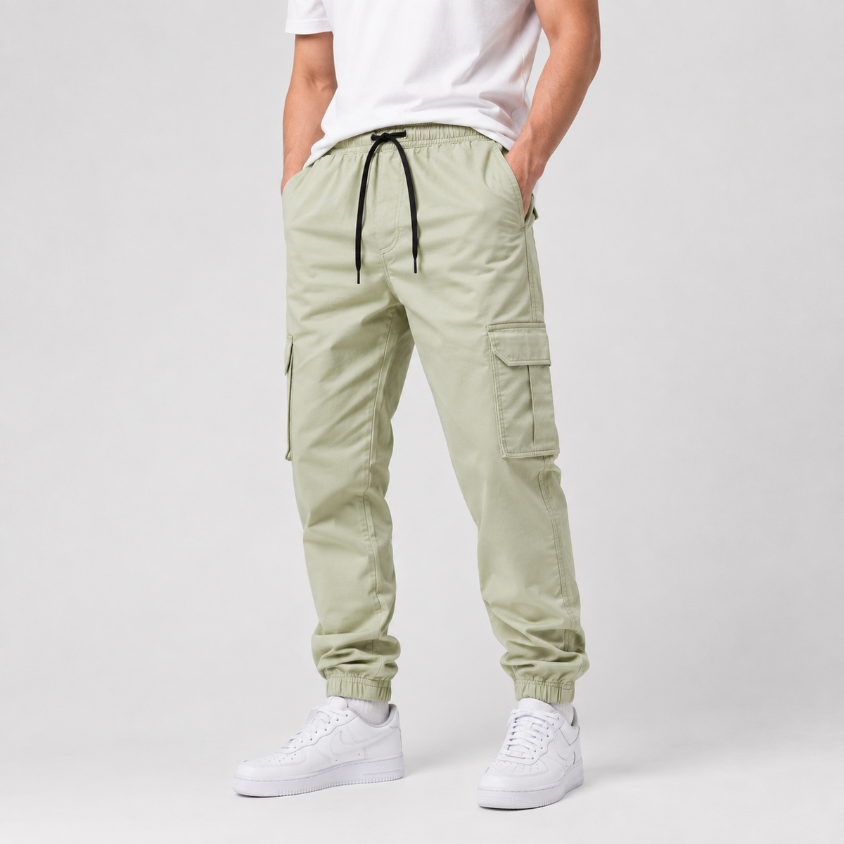 Off-White Khaki Rib Six pocket jogger | Relaxed Fit Casual Pants