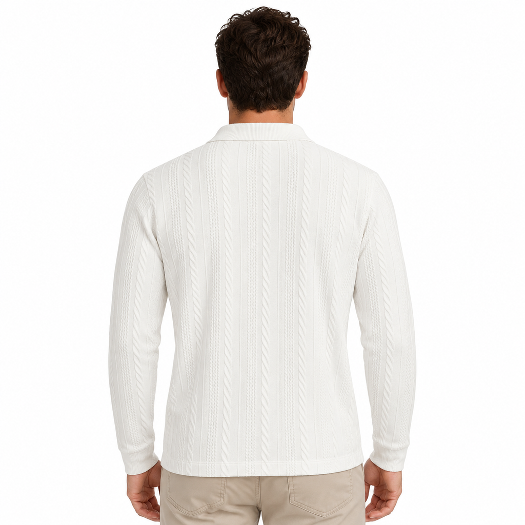 Off White Cable-Jacquard Quarter-Zip Polo Tee | Relaxed Fit