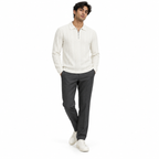 Off White Cable-Jacquard Quarter-Zip Polo Tee | Relaxed Fit