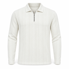 Off White Cable-Jacquard Quarter-Zip Polo Tee | Relaxed Fit