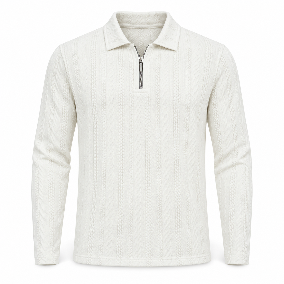 Off White Cable-Jacquard Quarter-Zip Polo Tee | Relaxed Fit