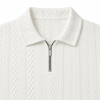 Off White Cable-Jacquard Quarter-Zip Polo Tee | Relaxed Fit