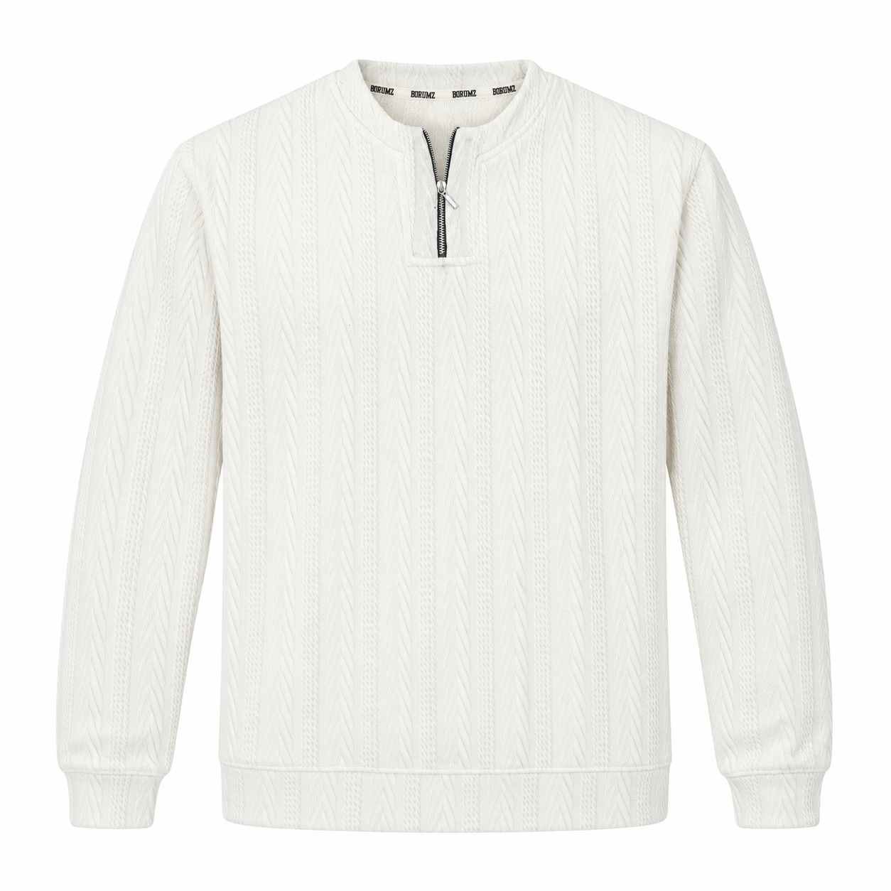 Off White Cable-Jacquard Quarter-Zip Polo Tee | Relaxed Fit